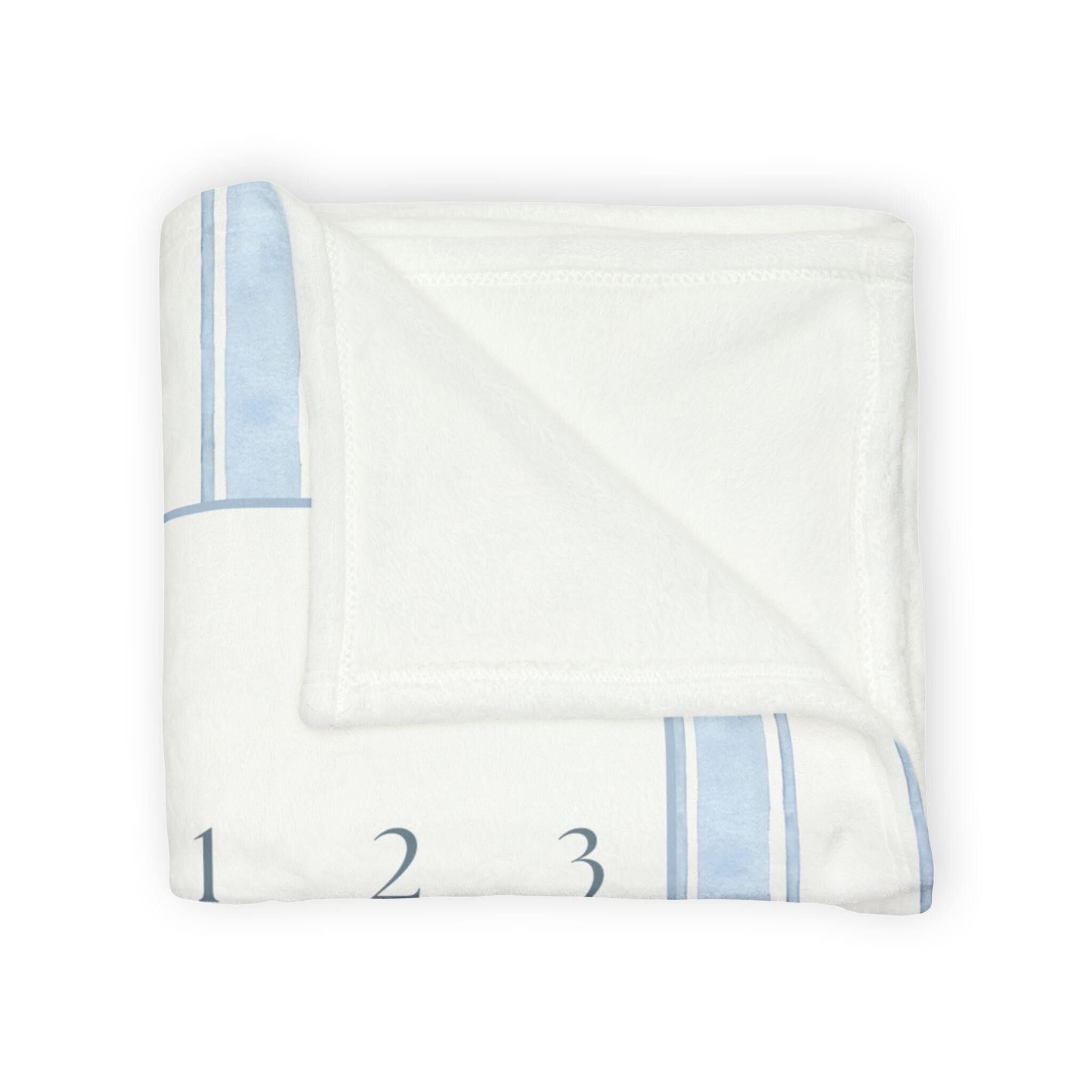 Baby Boy Milestone Blanket, Teddy Bear Month Blanket, Preppy Blue Striped Monthly Growth Mat, Personalized Newborn Photography Fleece