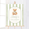 Baby Shower Welcome Sign, Sage Green Stripe Baby Shower Sign, Preppy Teddy Bear Birthday Party Poster, Vintage Bear Baby Sprinkle Foam Board