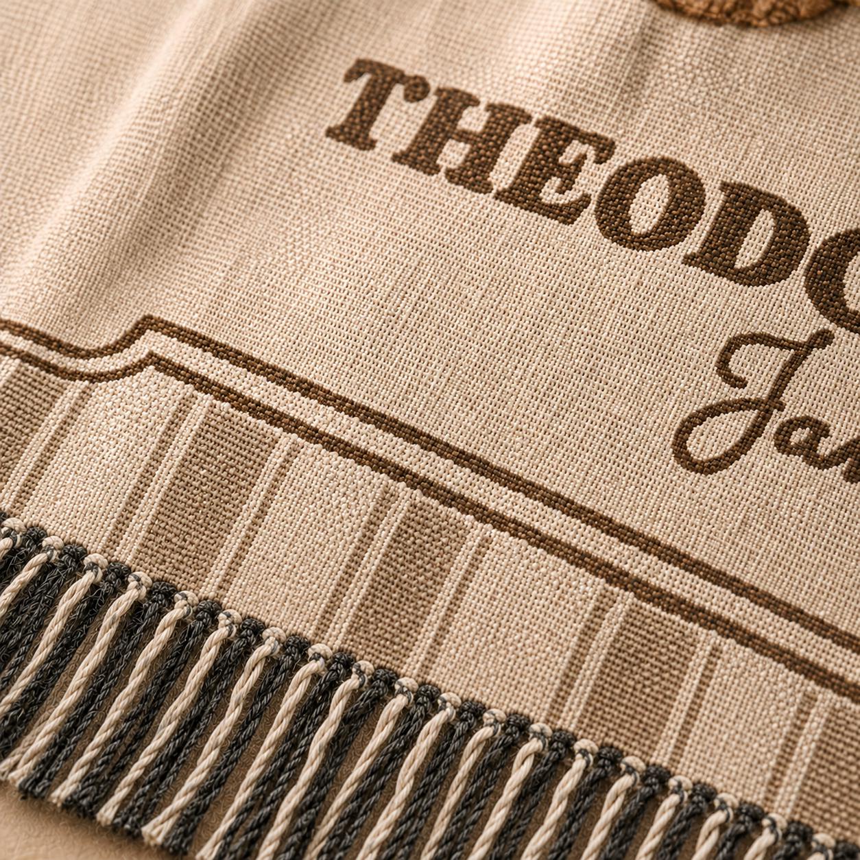 Teddy Bear Personalized Baby Blanket, Heirloom Custom Name Woven Cotton Throw, Vintage Grandmillennial Nursery Keepsake Gift