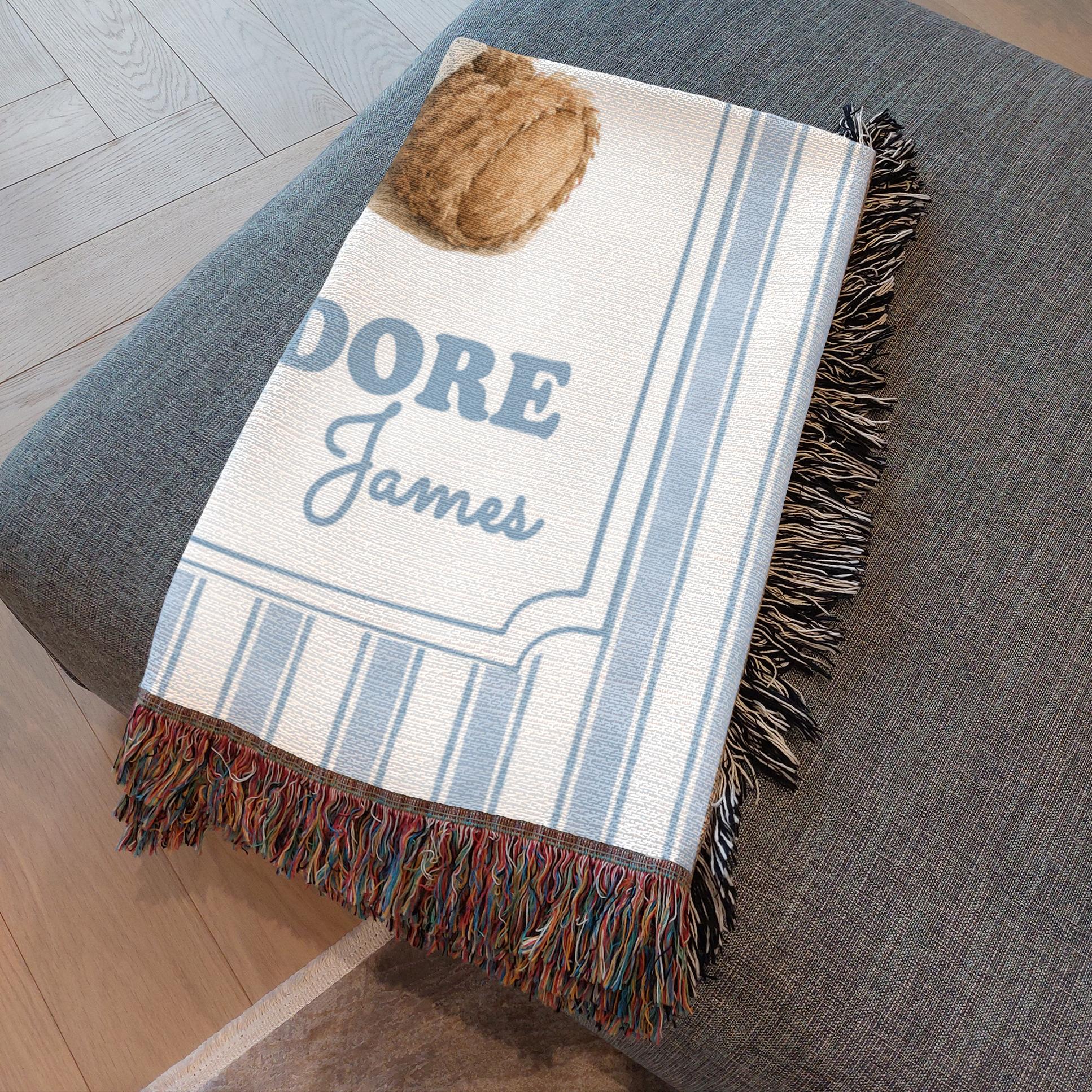 Custom Name Teddy Bear Woven Blanket, 100% cotton.
