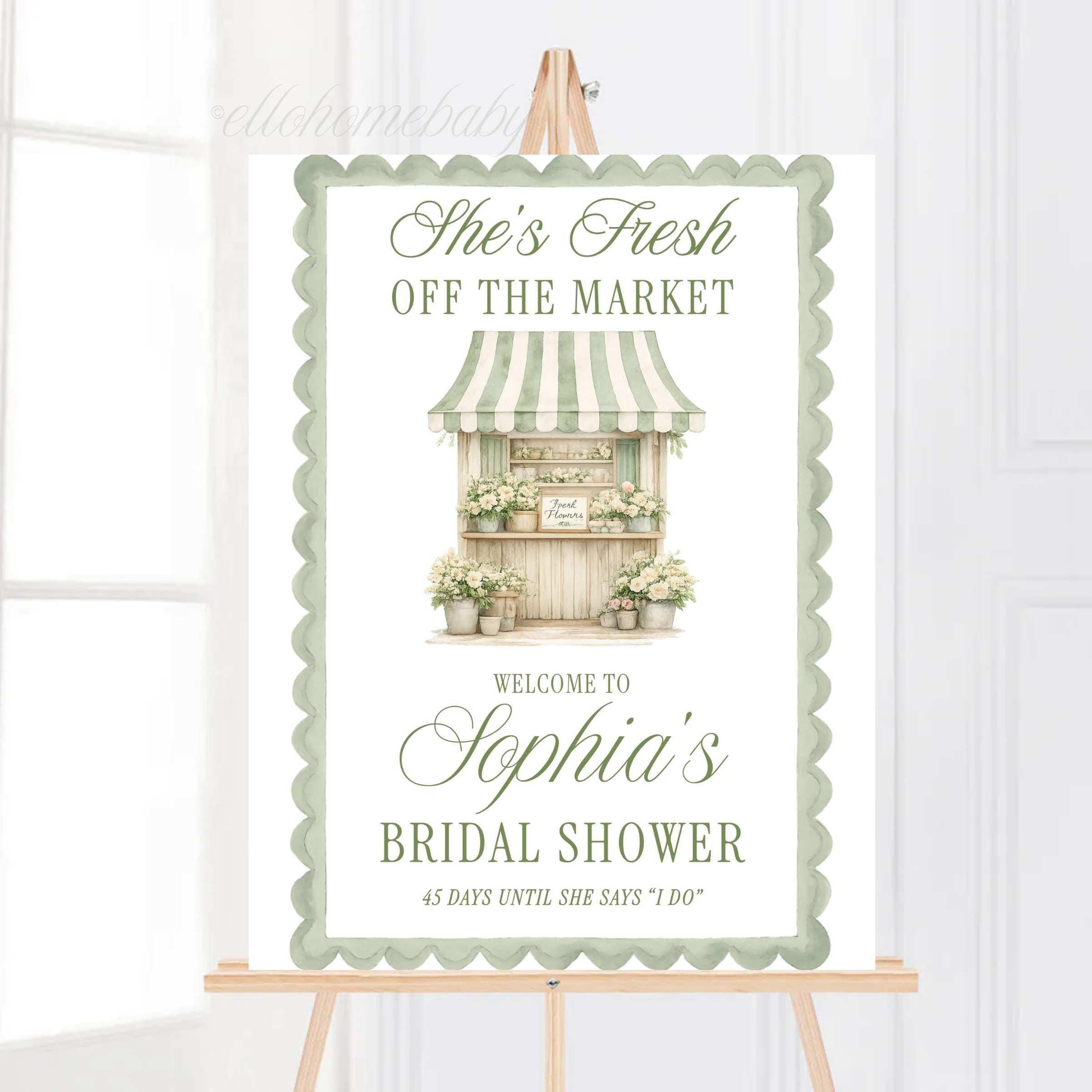 Fresh Off The Market Bridal Shower Welcome Sign, Sage Green Flower Market Sign, Farmer's Market Stripe Bridal Brunch, Wedding Shower Signage