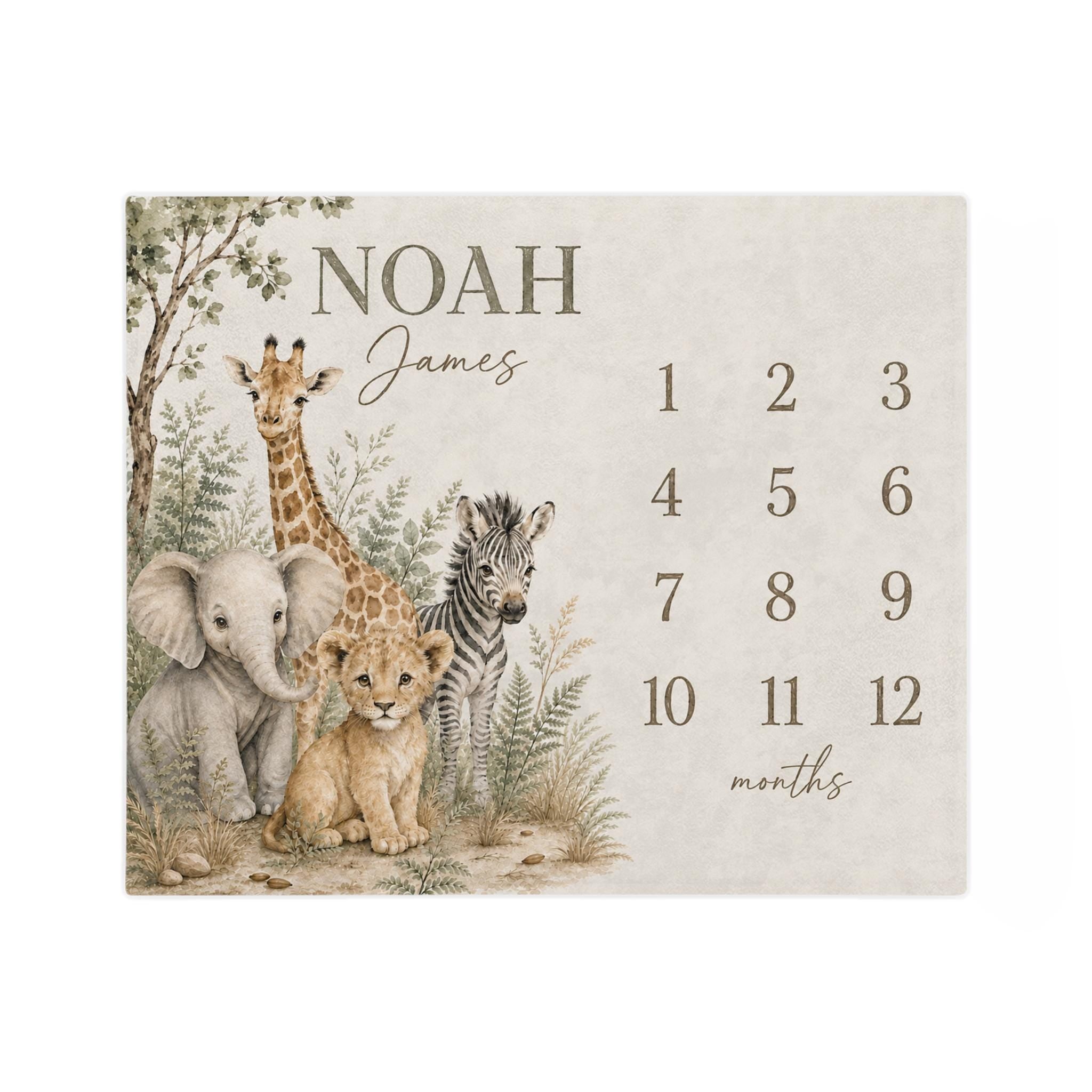 neutral watercolor safari milestone blanket