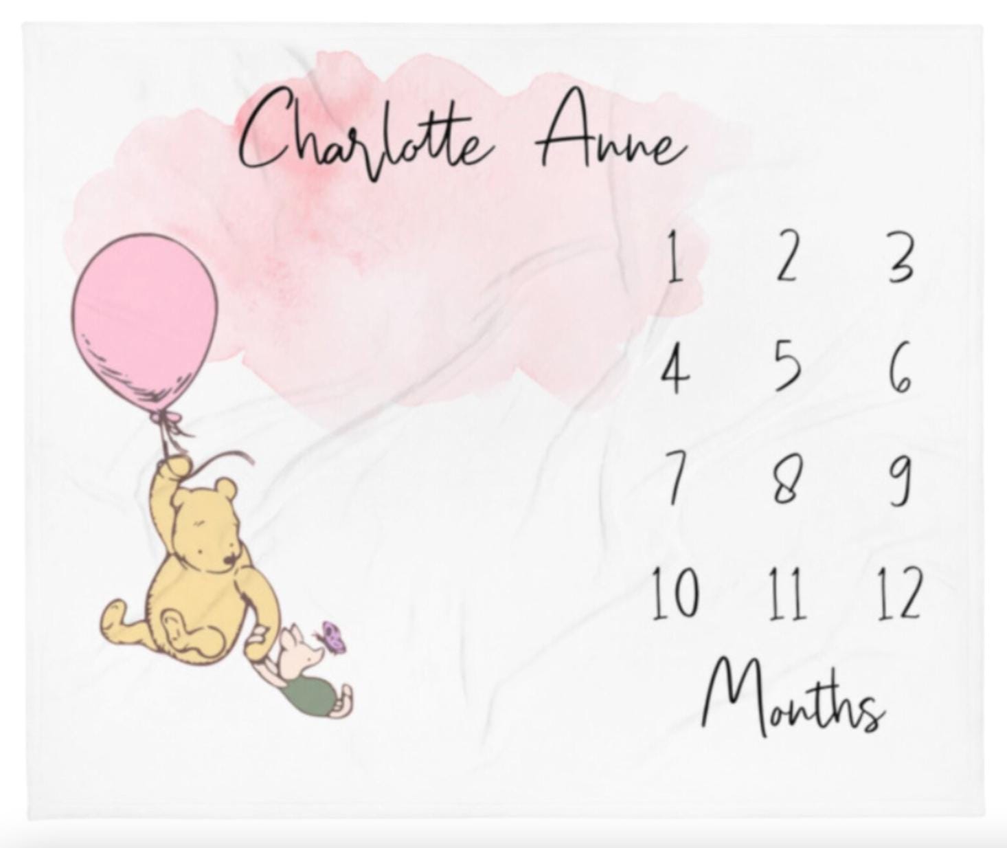 Classic Winnie Bear Baby Milestone Blanket, First Year Month Growth Tracker, Custom Name Newborn Blanket, Storybook Baby Shower Gift Boy